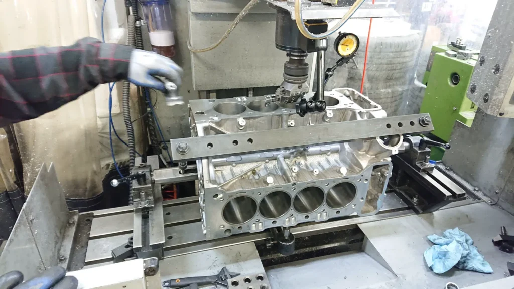 Engine block being machined